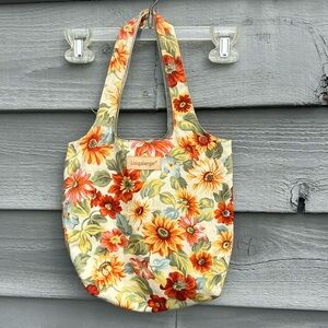 Vintage Longaberger Reversible Striped Floral Purse Bag Yellow/Orange‎ Farmhouse